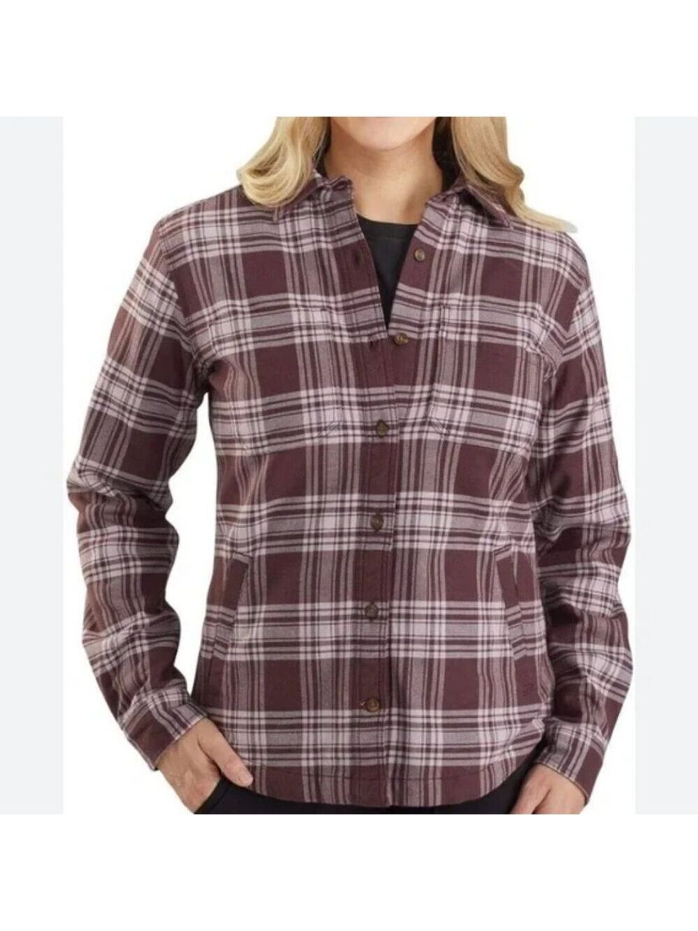Carhartt Women's Flannel Fleece Lined Shacket Maroon/White Plaid Size XXL/20